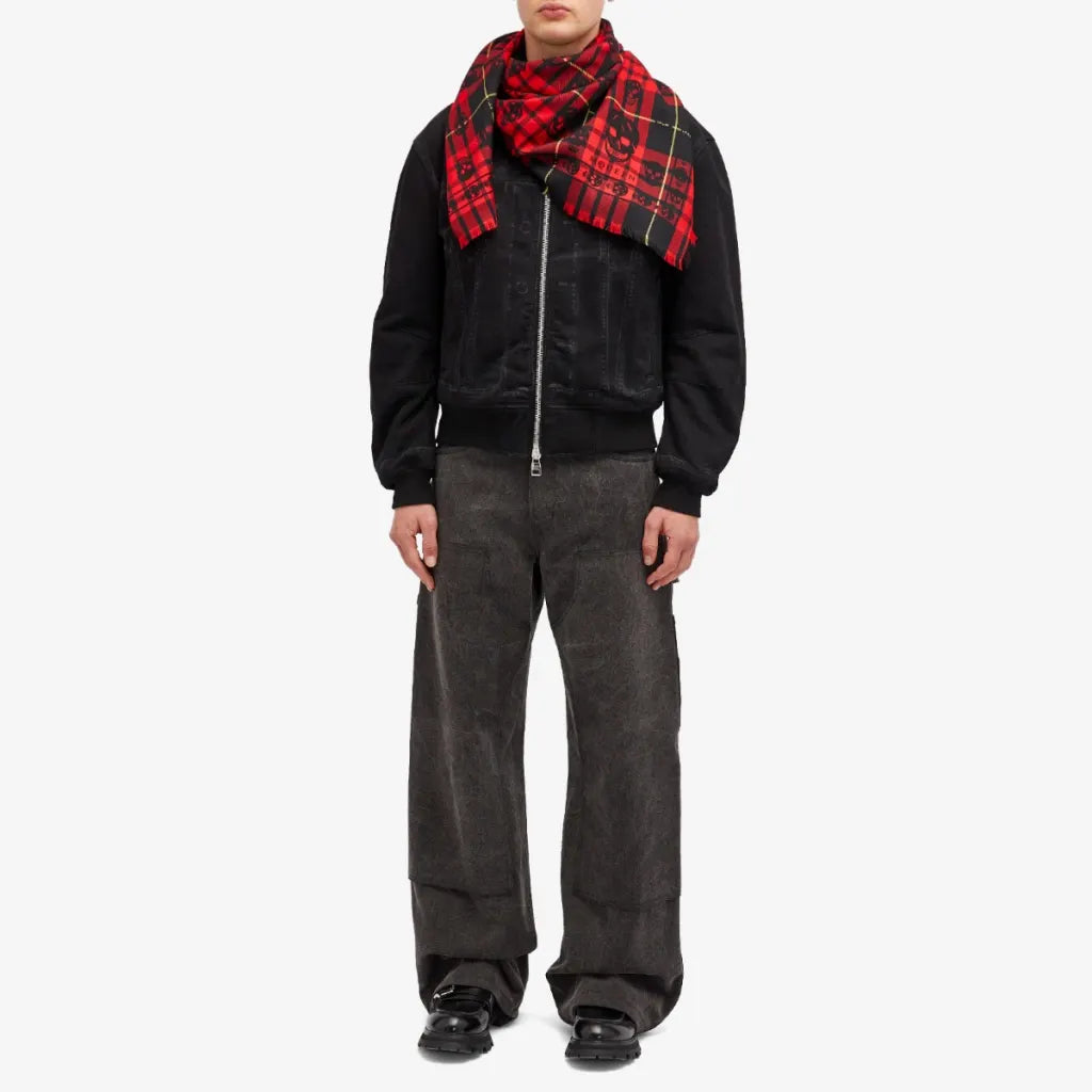 skull tartan wool scarf