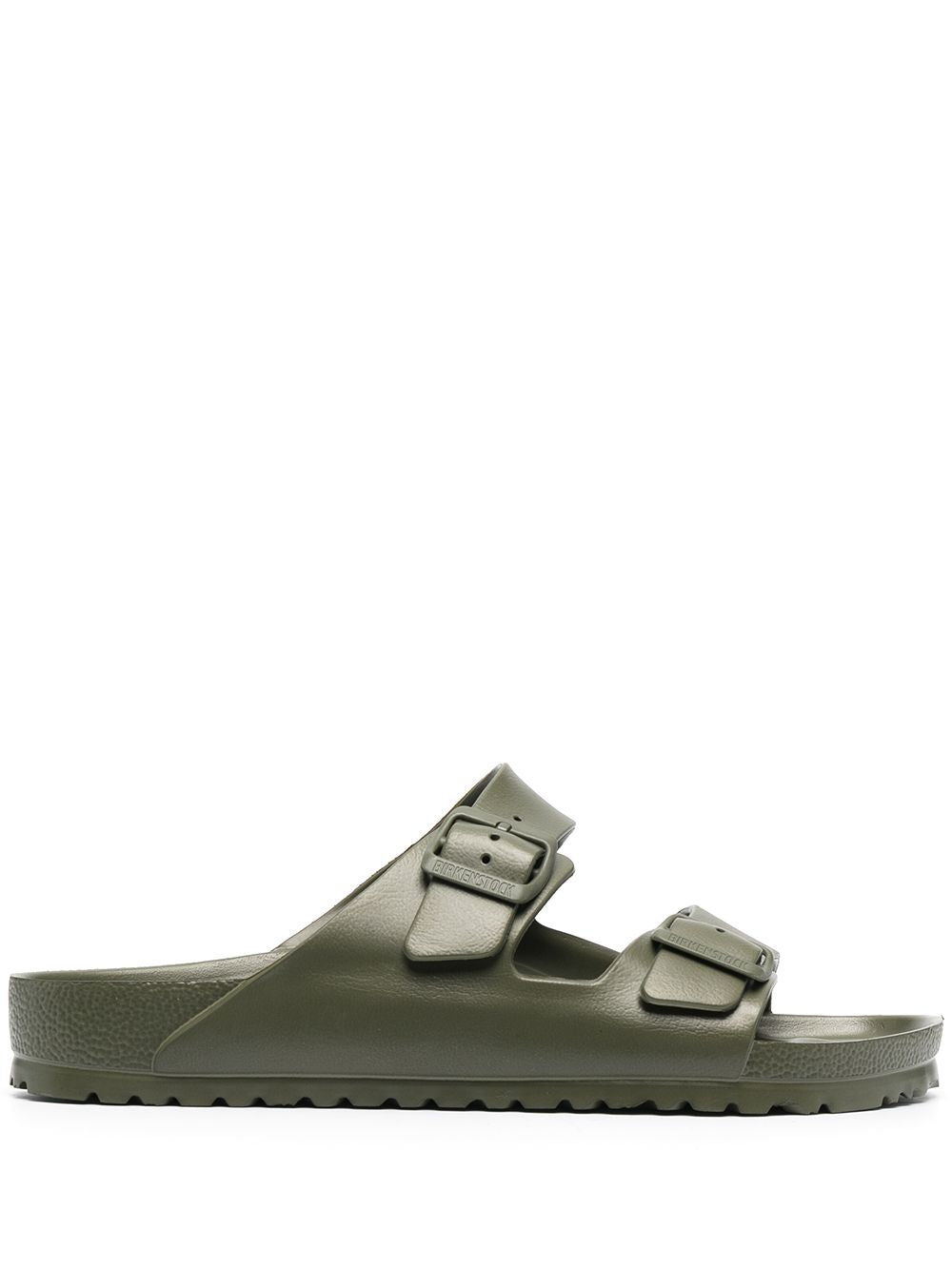 green buckled sandals