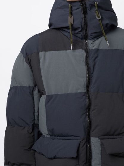 Panelled hooded puffer jacket