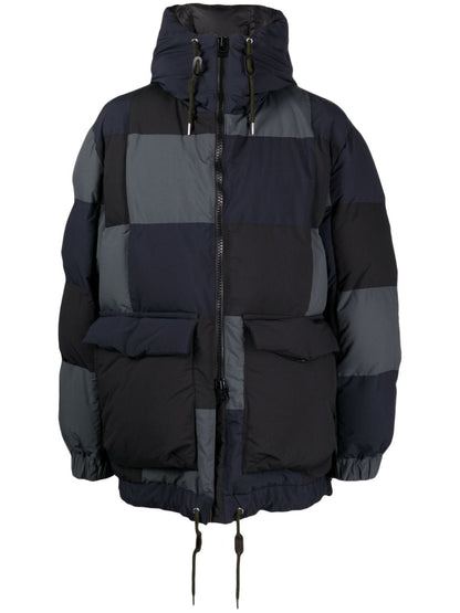 Panelled hooded puffer jacket