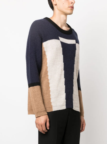 Colour-block intarsia jumper