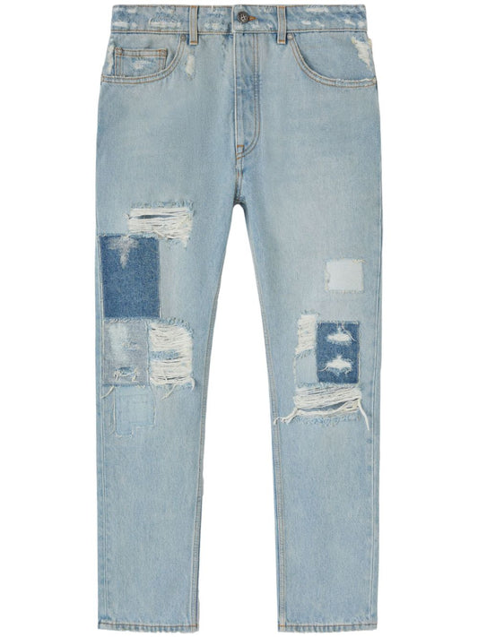 Ripped straight-leg jeans