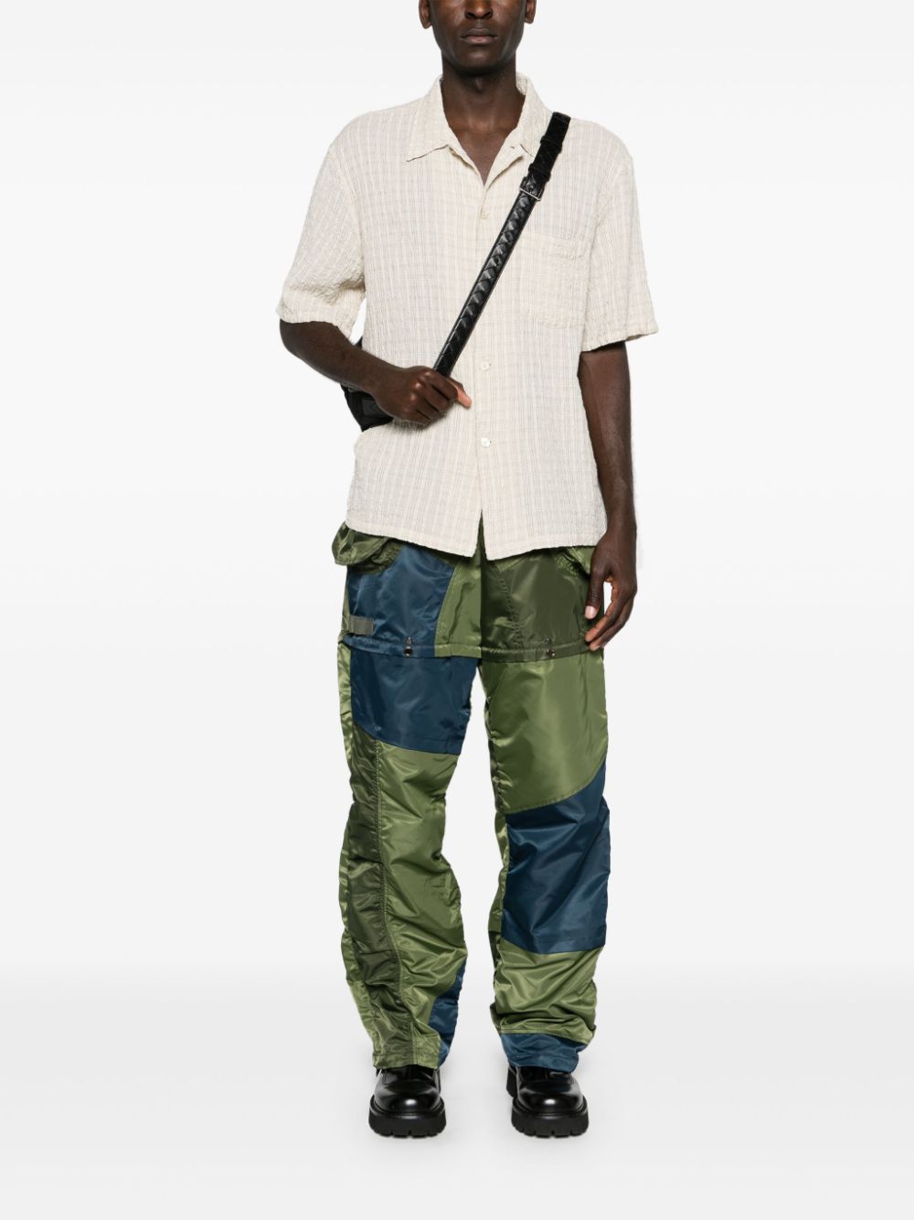 detachable patchwork cargo trousers