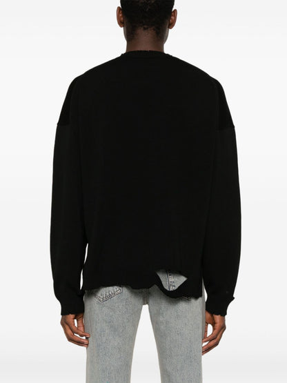Crew-neck distressed jumper