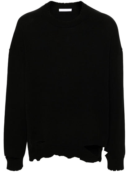 Crew-neck distressed jumper
