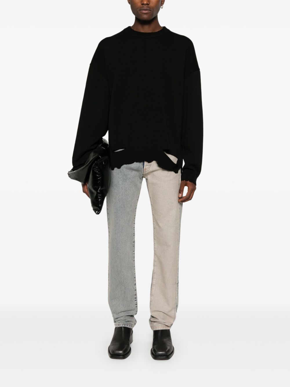 crew-neck distressed jumper