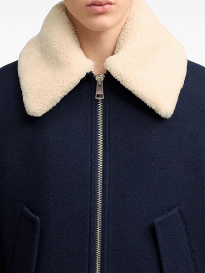 Shearling collar wool bomber jacket