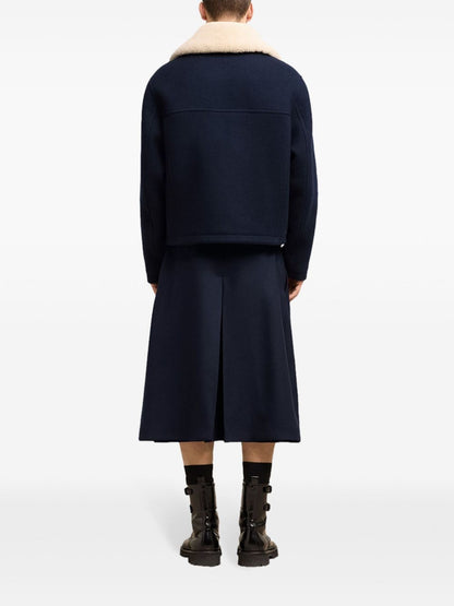 Shearling collar wool bomber jacket