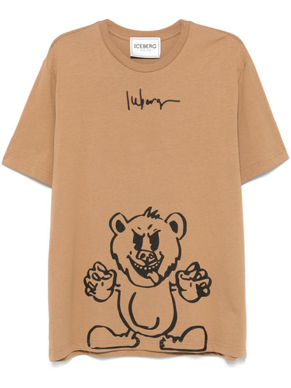 Logo-embroidered printed T-shirt