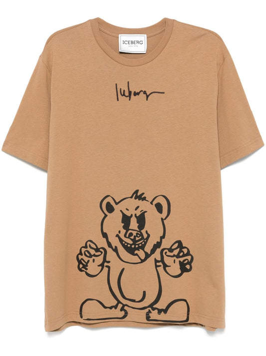 Logo-embroidered printed T-shirt
