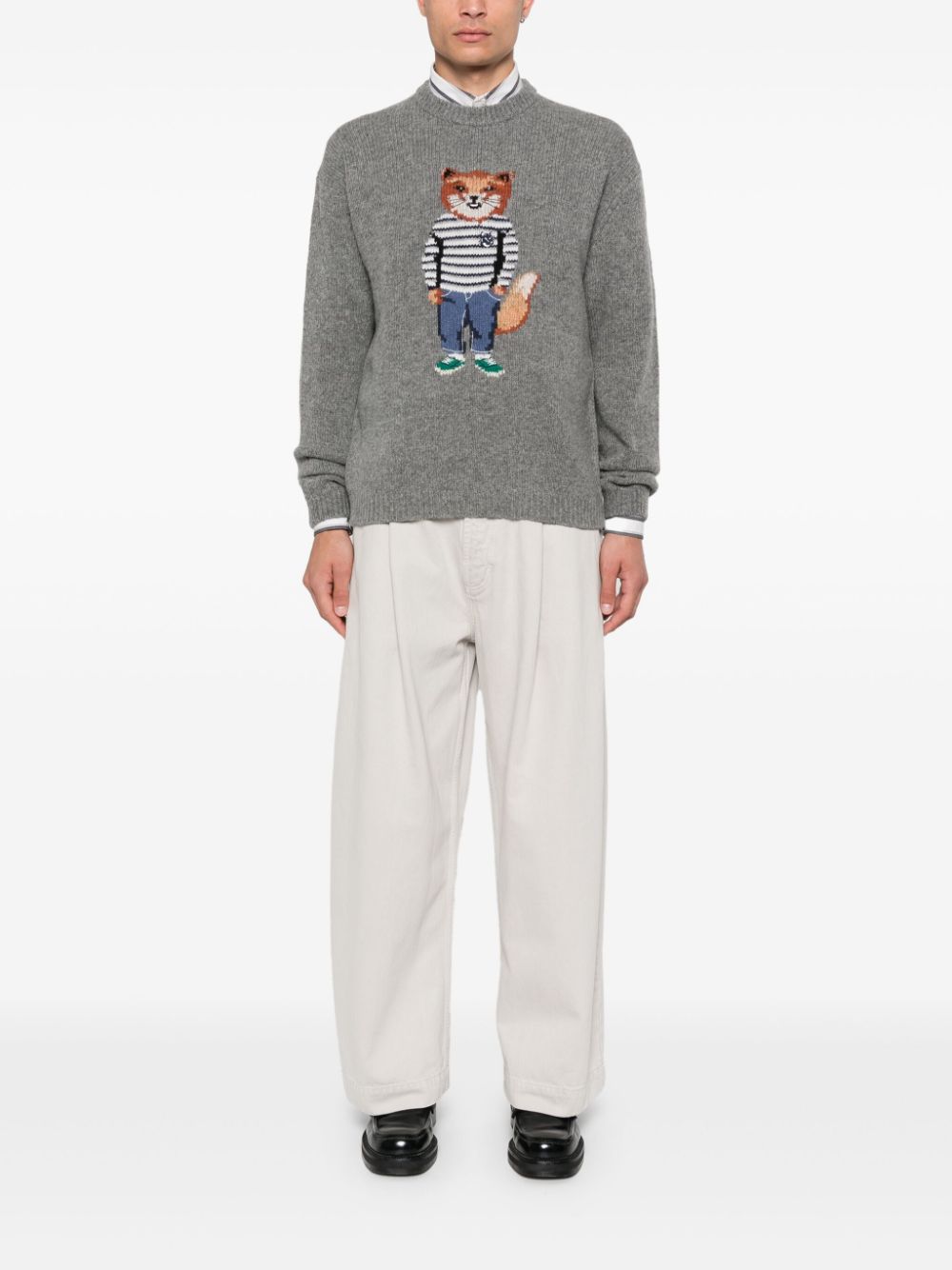 fox-intarsia sweater