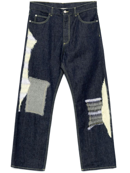 Knitted-patchwork jeans