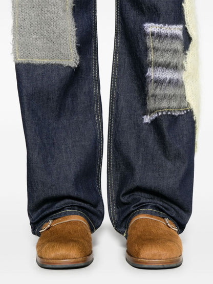 Knitted-patchwork jeans