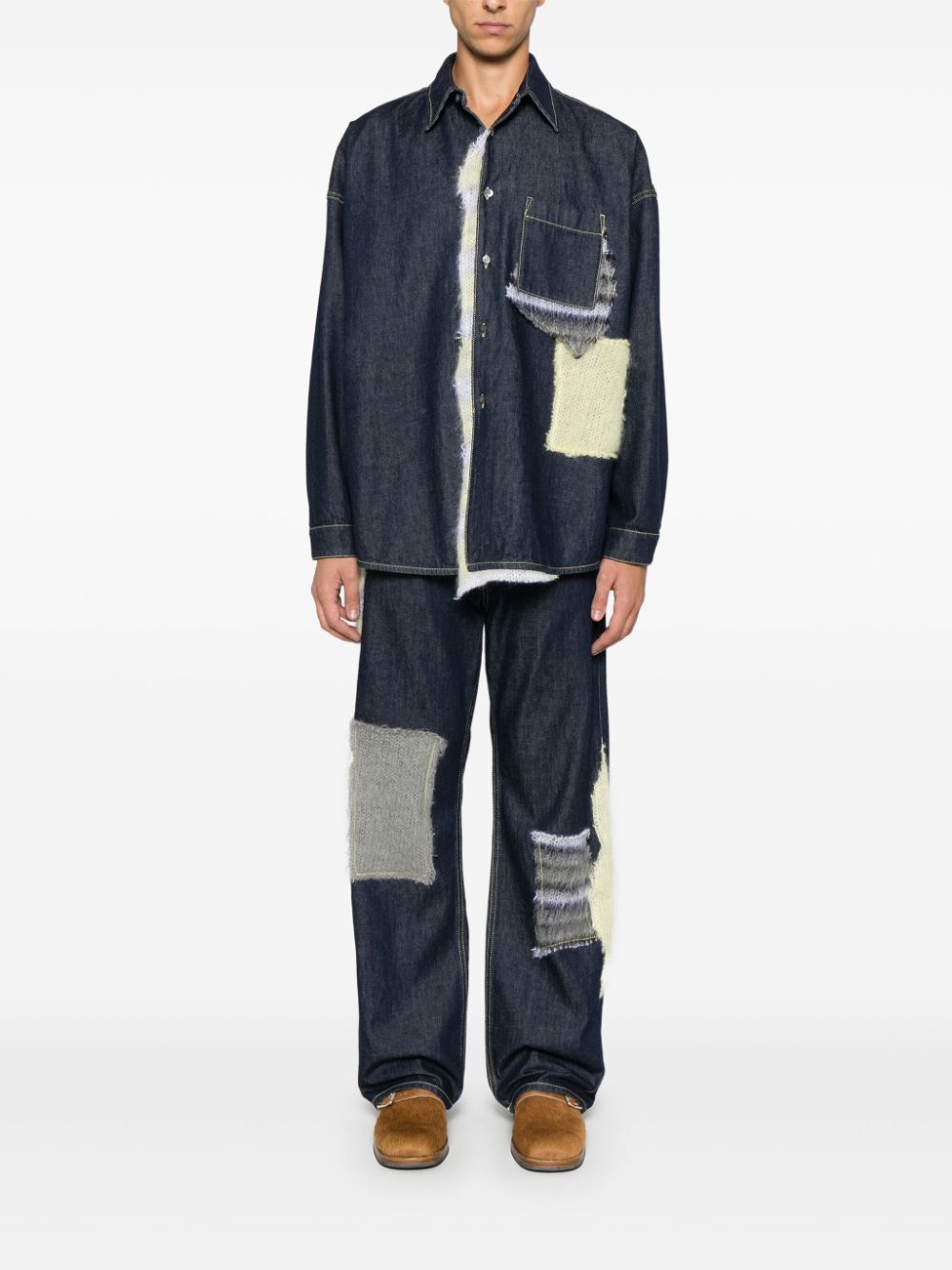 knitted-patchwork jeans