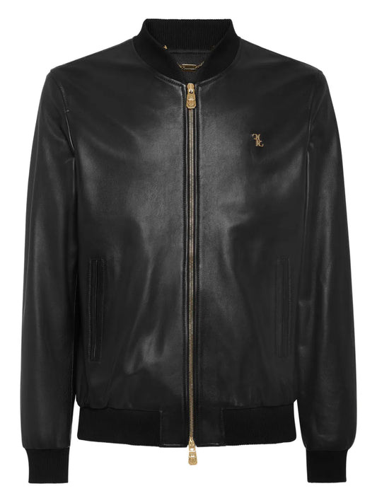 Leather bomber jacket